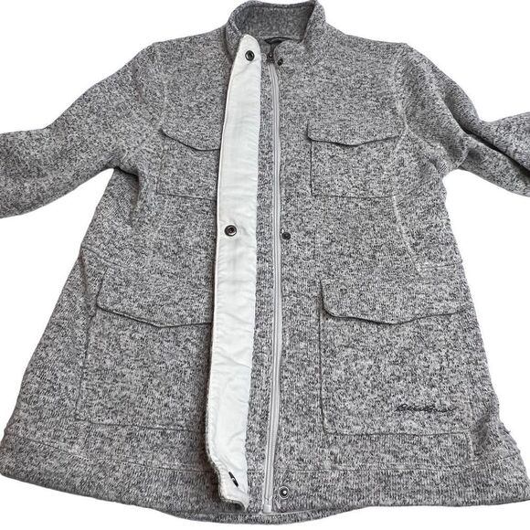 Eddie  Bauer heathered gray full zip 4 pocket fleece jacket size M - Picture 12 of 16